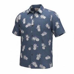 Kahala Mens Navy Blue Pineapple  Short Sleeve Aloha Small Hawaii lightweight